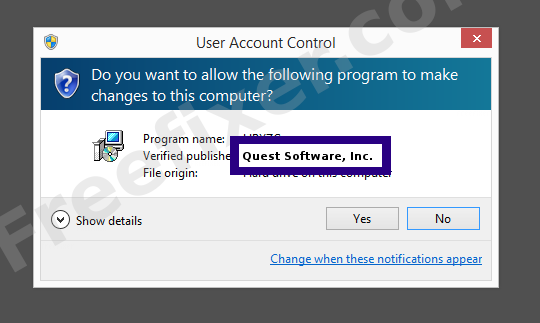 Screenshot where Quest Software, Inc. appears as the verified publisher in the UAC dialog